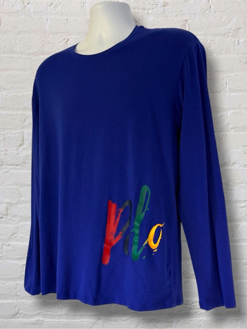 Polo Ralph Lauren Sleep Lounge Long Sleeve Top M Blue Multicolor Script Logo